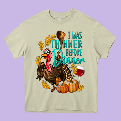 I Was Thinner Before Dinner Turkey Thanksgiving Heavy Core Tee Designed By Lillyallendesigns