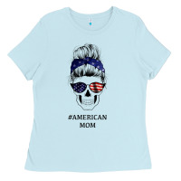 Baby Blue American Stars, American Flag Patterned Mom Skull Ladies Tee - Bettercallsaul