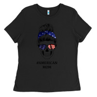 Black American Stars, American Flag Patterned Mom Skull Ladies Tee - Bettercallsaul