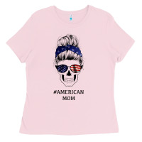 Bubblegum Pink American Stars, American Flag Patterned Mom Skull Ladies Tee - Bettercallsaul