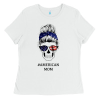 White American Stars, American Flag Patterned Mom Skull Ladies Tee - Bettercallsaul