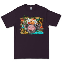 Plum baby pig with floral and western background Premium Tee - BarkalooDesign