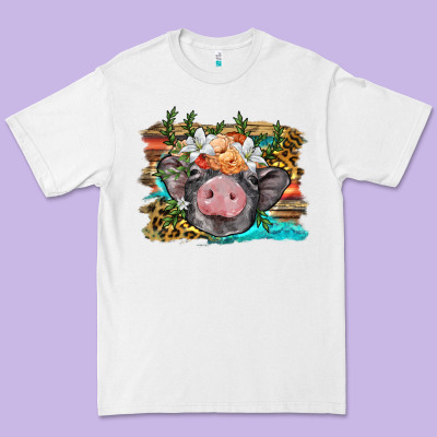 Baby Pig With Floral And Western Background Premium Tee Designed By Barkaloodesign