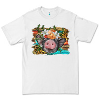White baby pig with floral and western background Premium Tee - BarkalooDesign