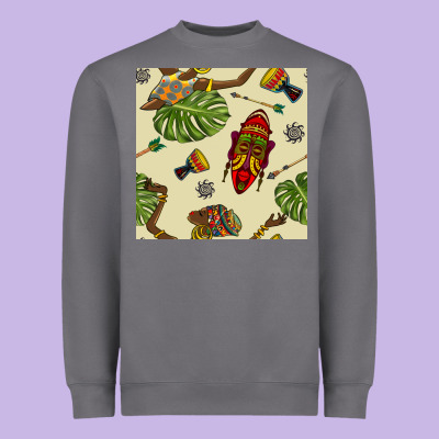 African Woman And Mask Seamless Pattern Heavyweight Sweatshirt Designed By Bundleandbundleshop