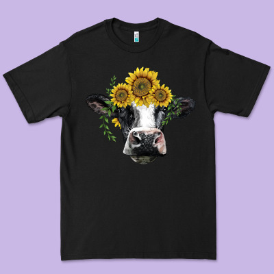 Holstein Cow With Sunflower Premium Tee Designed By Barkaloodesign