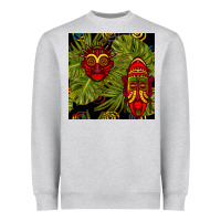 Heather Grey african masks and monstera leaf seamless pattern Heavyweight Sweatshirt - BundleAndBundleShop