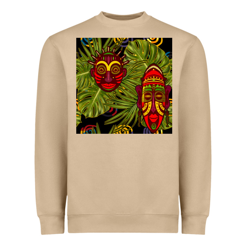 African Masks And Monstera Leaf Seamless Pattern Heavyweight Sweatshirt by BundleAndBundleShop | Teevron