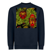 Navy african masks and monstera leaf seamless pattern Heavyweight Sweatshirt - BundleAndBundleShop