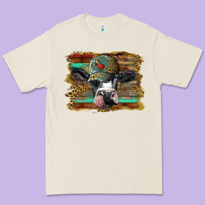 Holstein Cow With Cap And Leopard Background Premium Tee Designed By Barkaloodesign