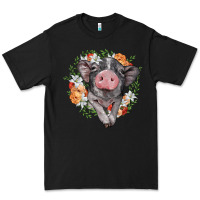 Black baby pig floral wreath Premium Tee - BarkalooDesign