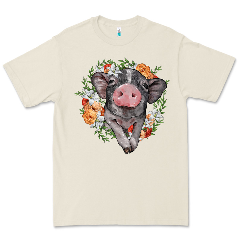 Baby Pig Floral Wreath Premium Tee by BarkalooDesign | Teevron