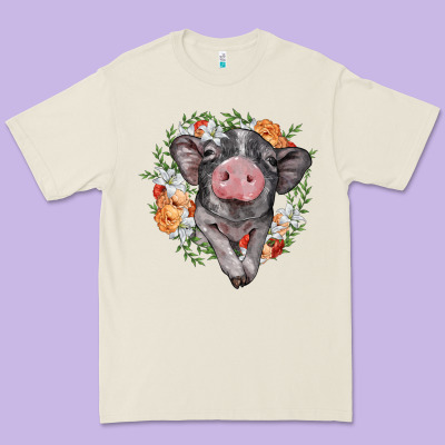 Baby Pig Floral Wreath Premium Tee Designed By Barkaloodesign