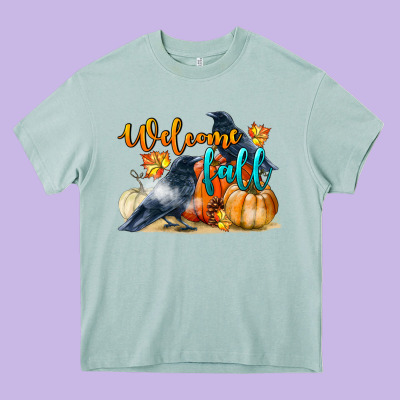 Welcome Fall With Crow Heavy Core Tee Designed By Lillyallendesigns