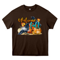 Chocolate Brown Welcome Fall With Crow Heavy Core Tee - LillyAllenDesigns