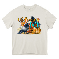 Cream Welcome Fall With Crow Heavy Core Tee - LillyAllenDesigns
