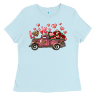 Baby Blue love truck with roses and leopard Ladies Tee - RanaPortraitStore