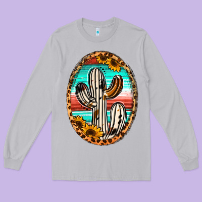 Cowhide Serape And Sunflower Cactus Long Sleeve Tee Designed By Jasminsmagicworld