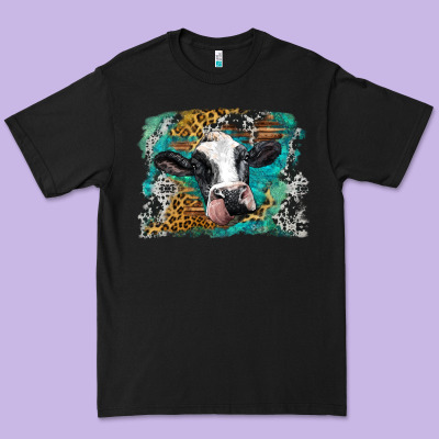 Holstein Cow Leopard And Western Background Premium Tee Designed By Barkaloodesign