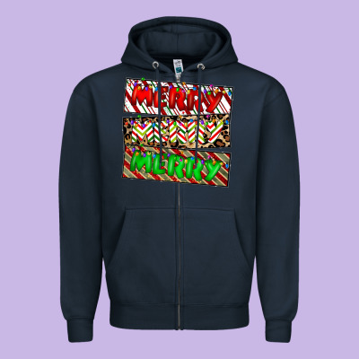 Merry Merry Merry Zipper Hoodie Designed By Cowhidedigitalart