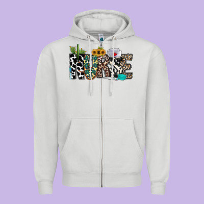 Nurse Leopard And Cowhide Zipper Hoodie Designed By Cowhidedigitalart