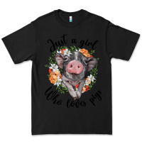 Black just a girl who loves pigs floral wreath Premium Tee - BarkalooDesign