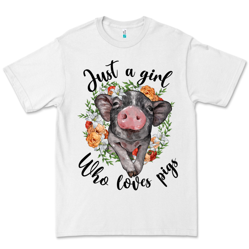 Just A Girl Who Loves Pigs Floral Wreath Premium Tee by BarkalooDesign | Teevron