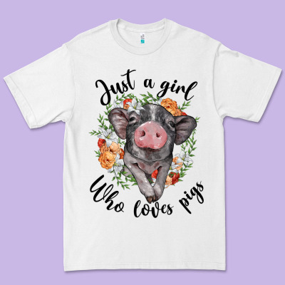Just A Girl Who Loves Pigs Floral Wreath Premium Tee Designed By Barkaloodesign