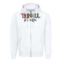 White thankful for coffee Zipper Hoodie - CowhideDigitalArt
