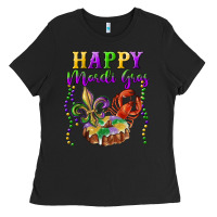 Black happy mardi gras fleur de lis king cake crawfish Ladies Tee - RanaPortraitStore