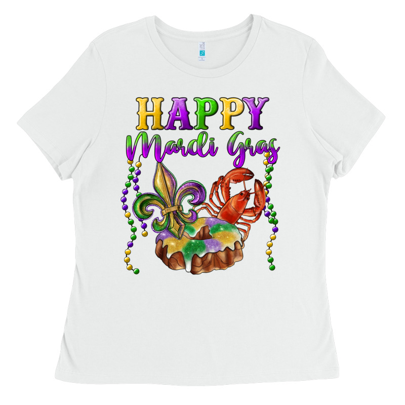 Happy Mardi Gras Fleur De Lis King Cake Crawfish Ladies Tee by RanaPortraitStore | Teevron
