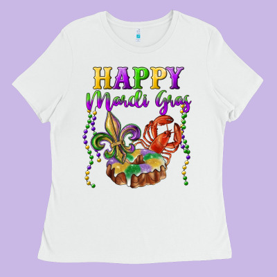 Happy Mardi Gras Fleur De Lis King Cake Crawfish Ladies Tee Designed By Ranaportraitstore