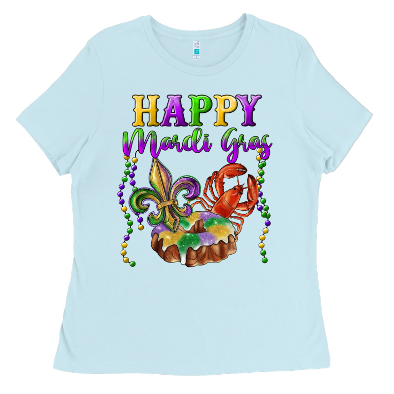 Happy Mardi Gras Fleur De Lis King Cake Crawfish Ladies Tee by RanaPortraitStore | Teevron