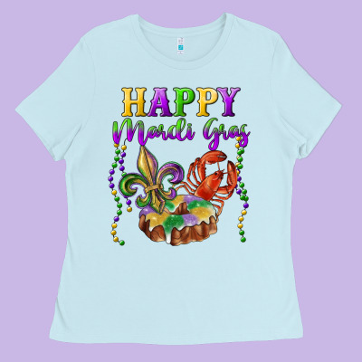 Happy Mardi Gras Fleur De Lis King Cake Crawfish Ladies Tee Designed By Ranaportraitstore