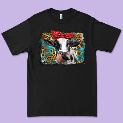 Holstein Cow With Glitter And Leopard Background Premium Tee Designed By Barkaloodesign