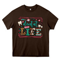 Chocolate Brown Dental life leopard frame Heavy Core Tee - LillyAllenDesigns