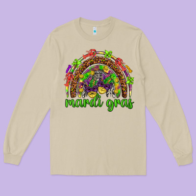 Mardi Gras Rainbow And Masks Long Sleeve Tee Designed By Howdyjamesfarm