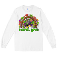 White Mardi Gras rainbow and masks Long Sleeve Tee - HowdyJamesFarm