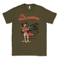 Army Green Vintage The Happy Fisherman 2022 Fishing Mens Kids Classic Tee - minhPixels