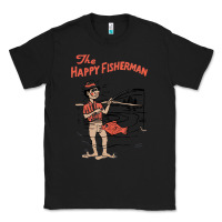 Black Vintage The Happy Fisherman 2022 Fishing Mens Kids Classic Tee - minhPixels