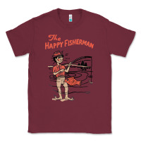 Burgundy Vintage The Happy Fisherman 2022 Fishing Mens Kids Classic Tee - minhPixels