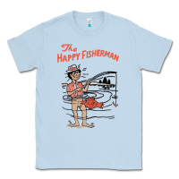 Dusty Blue Vintage The Happy Fisherman 2022 Fishing Mens Kids Classic Tee - minhPixels