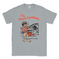 Heather Grey Vintage The Happy Fisherman 2022 Fishing Mens Kids Classic Tee - minhPixels