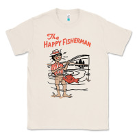 Natural Vintage The Happy Fisherman 2022 Fishing Mens Kids Classic Tee - minhPixels