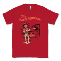Red Vintage The Happy Fisherman 2022 Fishing Mens Kids Classic Tee - minhPixels