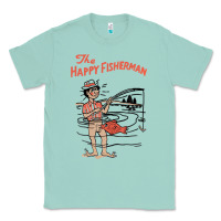 Seafoam Vintage The Happy Fisherman 2022 Fishing Mens Kids Classic Tee - minhPixels