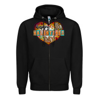 Black Happy Valentınes Day Zipper Hoodie - CowhideDigitalArt
