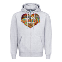 Heather Grey Happy Valentınes Day Zipper Hoodie - CowhideDigitalArt