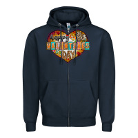 Navy Happy Valentınes Day Zipper Hoodie - CowhideDigitalArt
