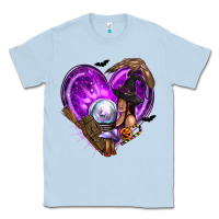 Dusty Blue Halloween Heart with Witch Classic Tee - texasbilliewilder